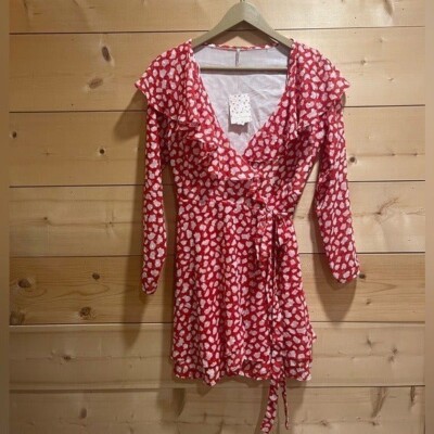NWT FREE PEOPLE Red White Frenchie Wrap Dress,size XS