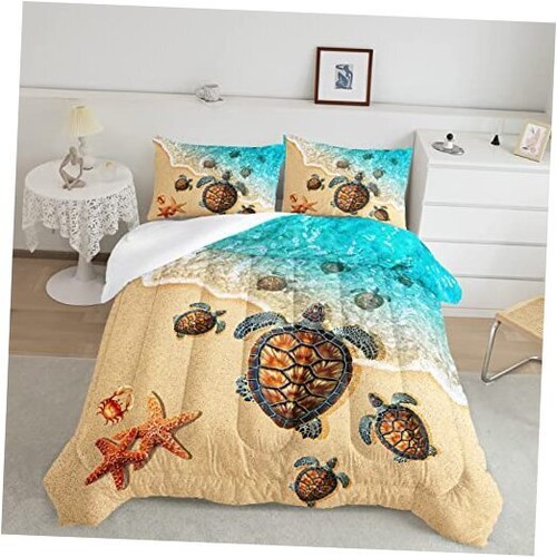 Sea Turtle Comforter Set,Ocean Sea Turtle Bedding Set for Kids Teens,Beach