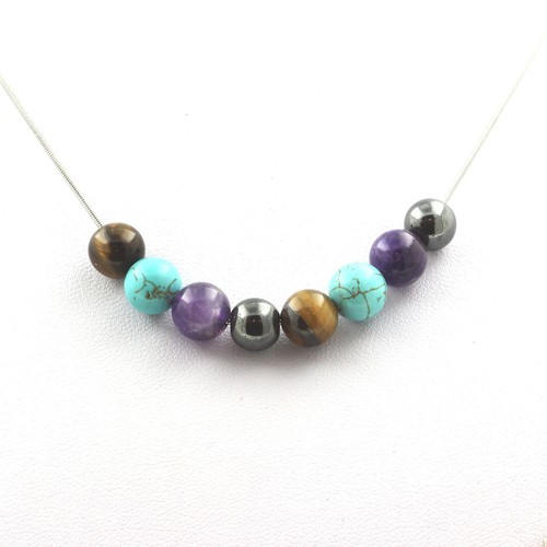 Collier Perles Turquoise D'Afrique Du Sud 8mm - Chaine Argentée - Neuf Avec Étiquettes