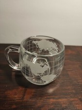 Vintage 1970's Nestle Clear Glass Globe World Cup Coffee Tea Mug Etched Nice