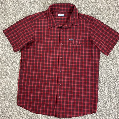 Columbia Shirt Mens Large Red Plaid Short Sleeves Button Up Pocket Logo - Picture 2 of 14