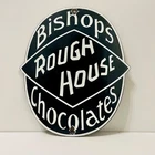 Vintage BISHOPS CHOCOLATES Rough House Porcelain Enamel Classic Sign 10" × 8.5"