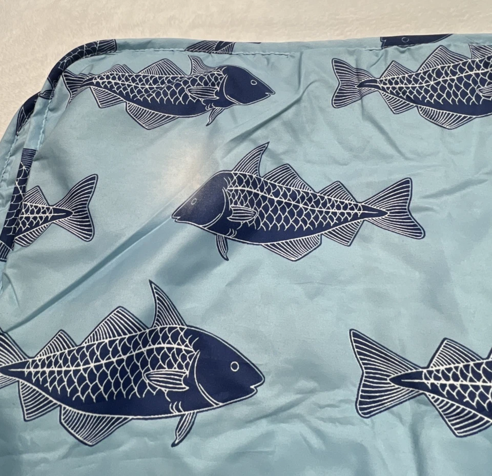 New 2 Blue White Striped Fish Pillow Shams KING 20x36 In Coastal Beach Lake READ - Image 4 of 4
