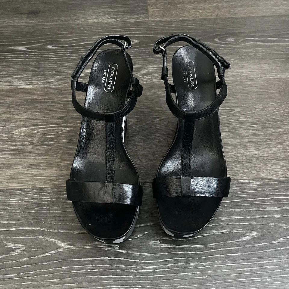 蔻驰签名标志厚底楔形 Anette 凉鞋女式 6.5 码黑色波西米亚 — 第 2/4 张图片