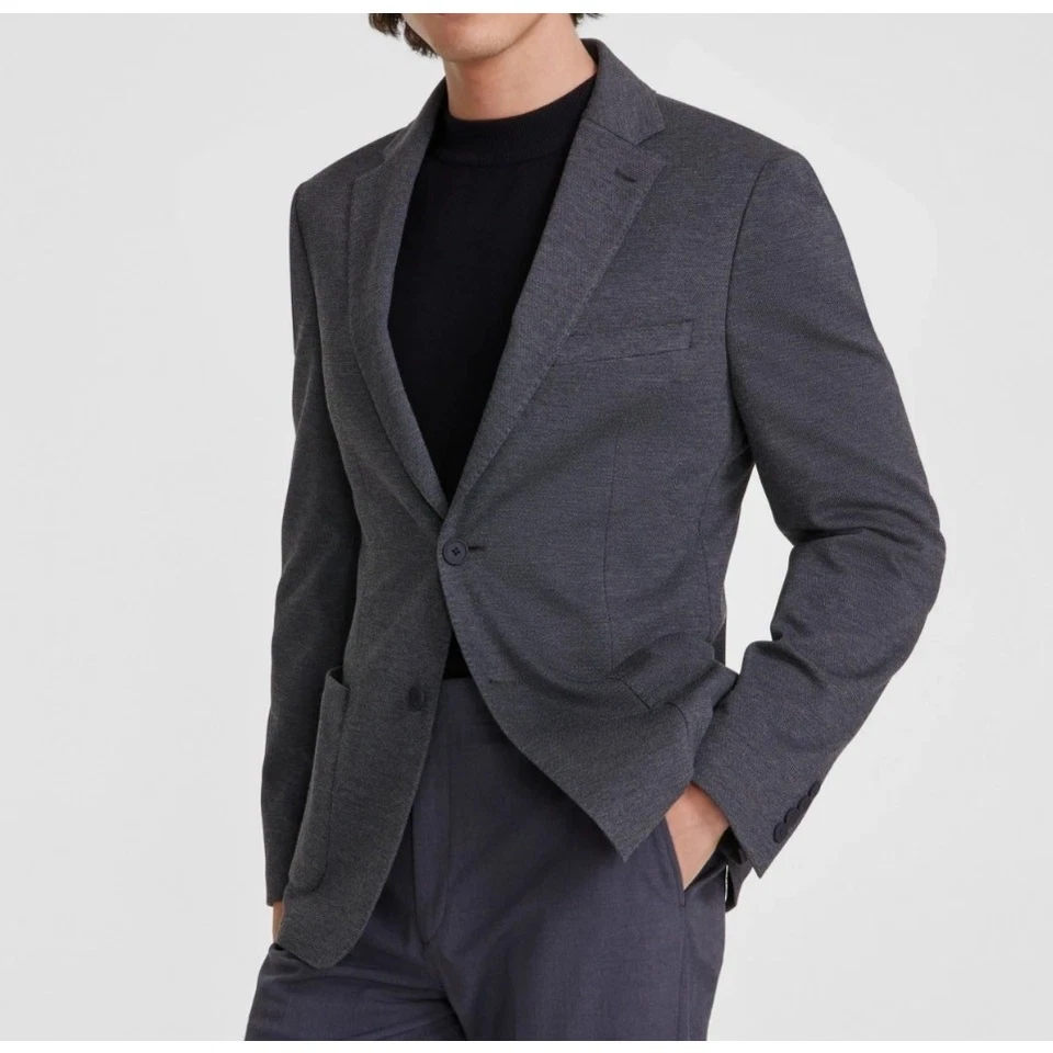 Abrigo deportivo cómodo informal ajustado tejido gris liso Calvin Klein para hombre talla 36S Foto 2 de 4