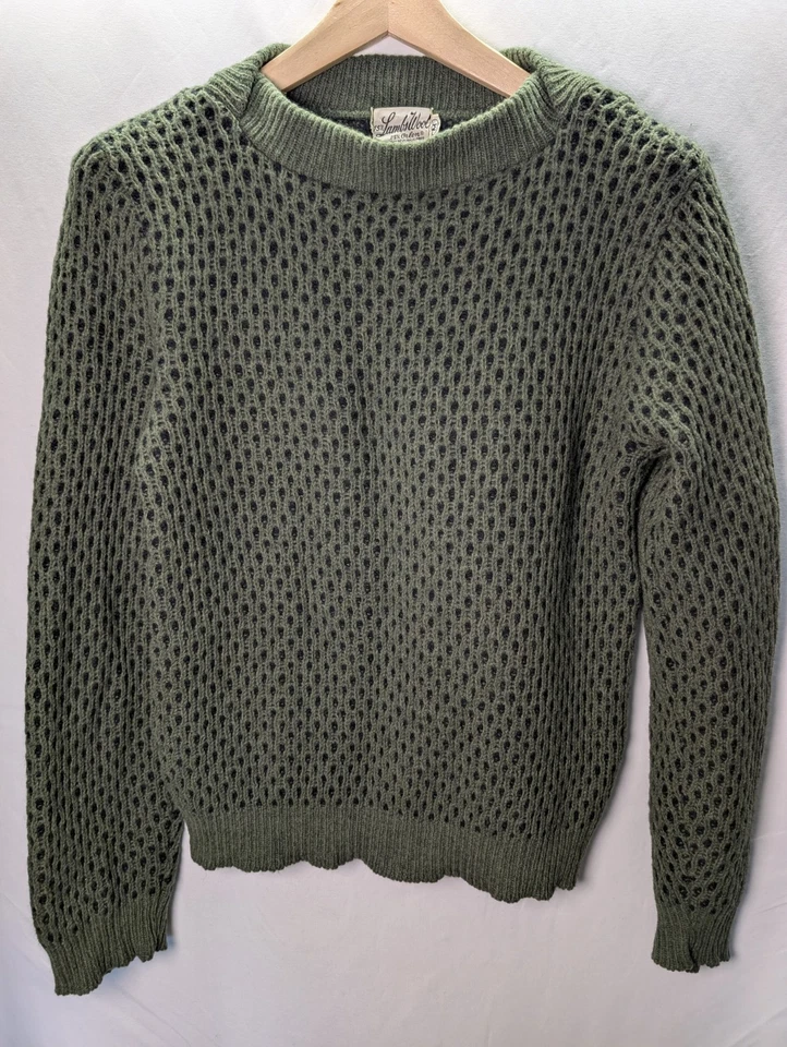 Suéter masculino pesado de lã de cordeiro verde oliva vintage anos 50 Rugby Mills médio - Imagem 3 de 4