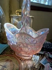 Fenton glass iridescent pink lily of the valley basket