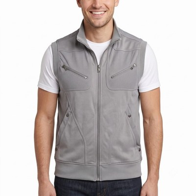 Guess Mens L Grey Full Zip Mock Neck Perforated Panel Athletic Track Vest