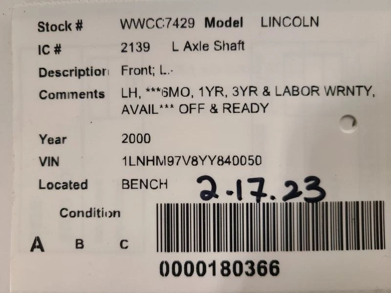 Eje delantero izquierdo conductor compatible con 95-02 Lincoln Continental 1675129 Foto 4 de 4