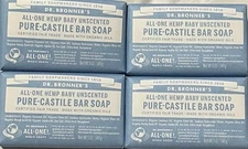 Dr. Bronner's Pure-Castile Bar Soap - Baby Unscented 5 Oz (4-bars) Organic Vegan