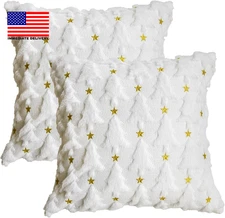 Christmas Tree Star White Throw Pillow Cover Set of 2, 18 X 18 Inch Soft Plush F