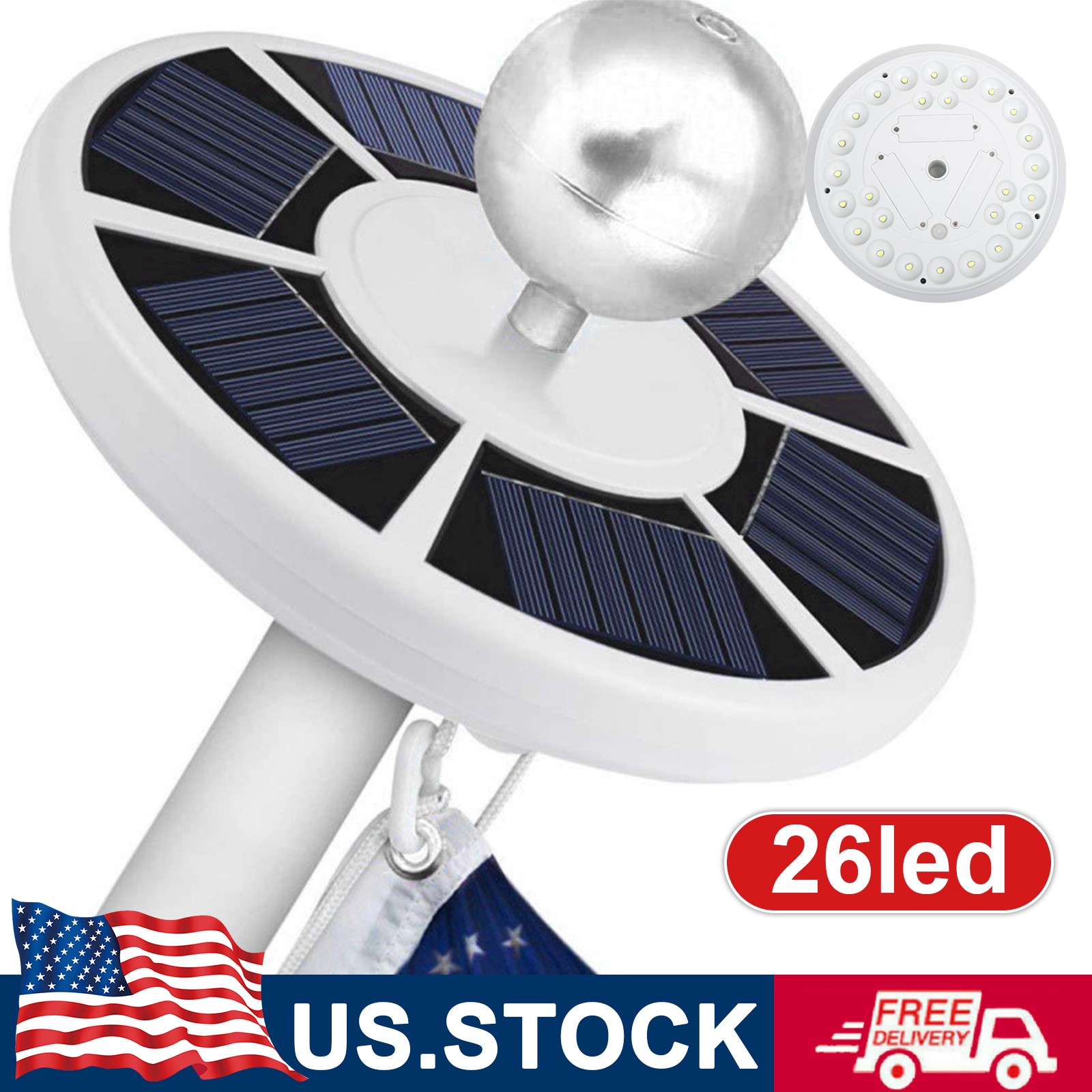 26 LED Solar Powered Flag Pole Light Auto Active Super Bright Outdoor Waterproof