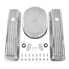 Alum Finned Tall Valve Cover w/ 15“ Air Cleaner Kit for 58-86 Chevrolet SBC 350