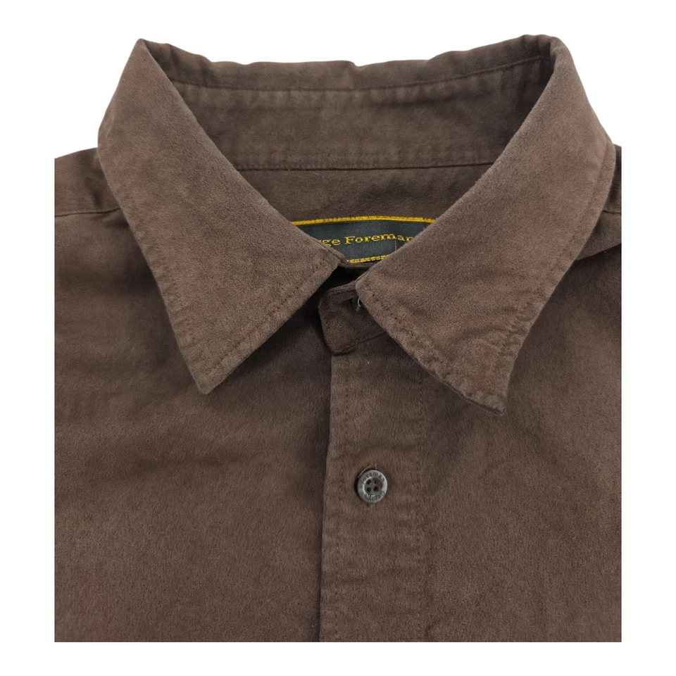 Мужская коричневая мягкая замшевая рубашка George Foreman с карманами на пуговицах с длинным рукавом размер 2XL - Изображение 3 из 4