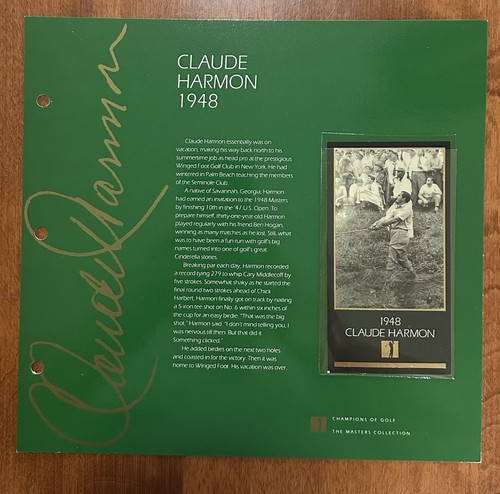 Champions of Golf Masters Collection 1948 Claude Harmon Green Binder Page GSV - Picture 1 of 1