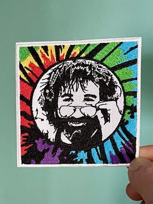 Grateful Dead Iron On Patch Jerry Garcia Tye Dye Yellow Red Blues Embroidered