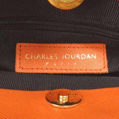 新品未使用！CHARLES JOURDAN オレンジ ケース Charles JOURDAN Tote Bag Logo Plate Strap Engraved Leather