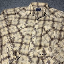 Vintage 80s Wrangler Shirt Mens 16x34 Pearl Snap Cowboy Long Sleeve Made in USA