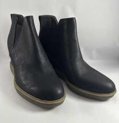 Dr Scholl's Johnnie Black Wedge Ankle Boots Women's 8M Comfort Office Casual