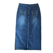 H.i.p Jeans Sz M Denim Butterfly Maxi Skirt VTG 90s Rhinestone Embroidered