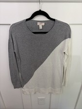 Loft Pullover Color block Sweater-XS-Gray  Ivory-crew Nec