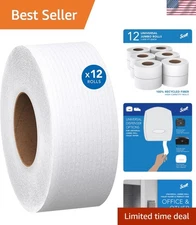 High-Capacity Non-Perforated 2-Ply Toilet Paper - 12,000' Total, White Rolls