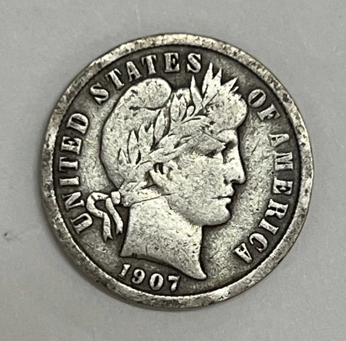 1907 Philadelphia Silver Barber Dime Fine Detail