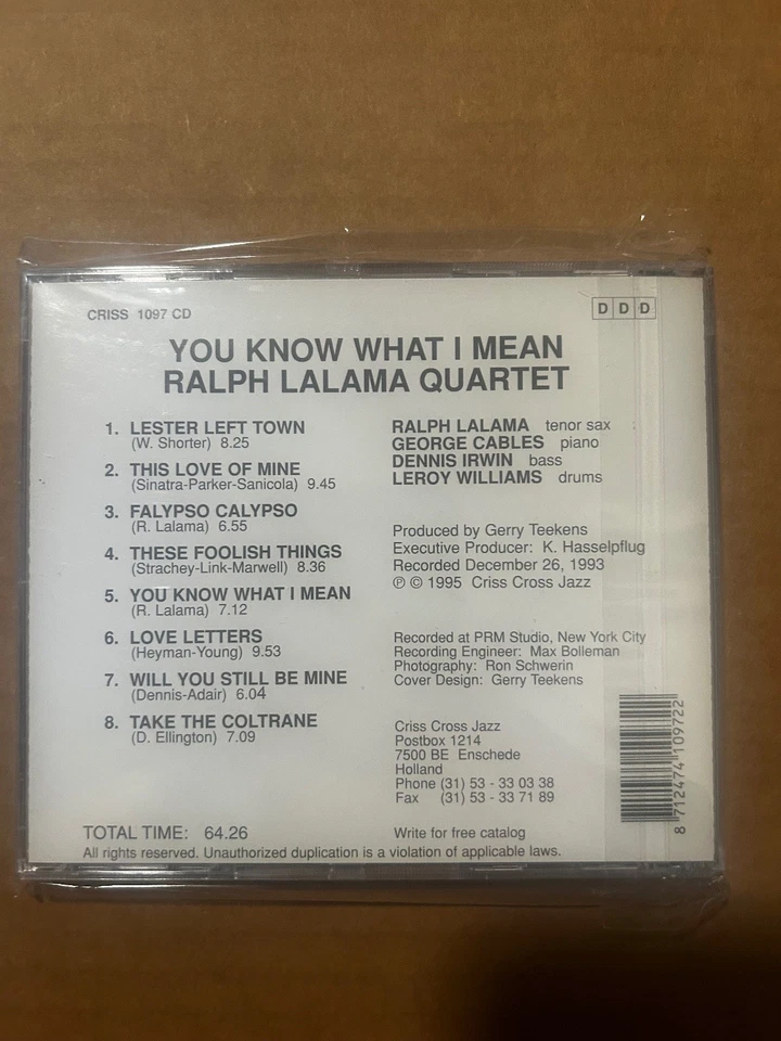 Ralph Lalama квартет - вы знаете, что я имею в виду CD 1995 джаз Criss крест - Изображение 2 из 2