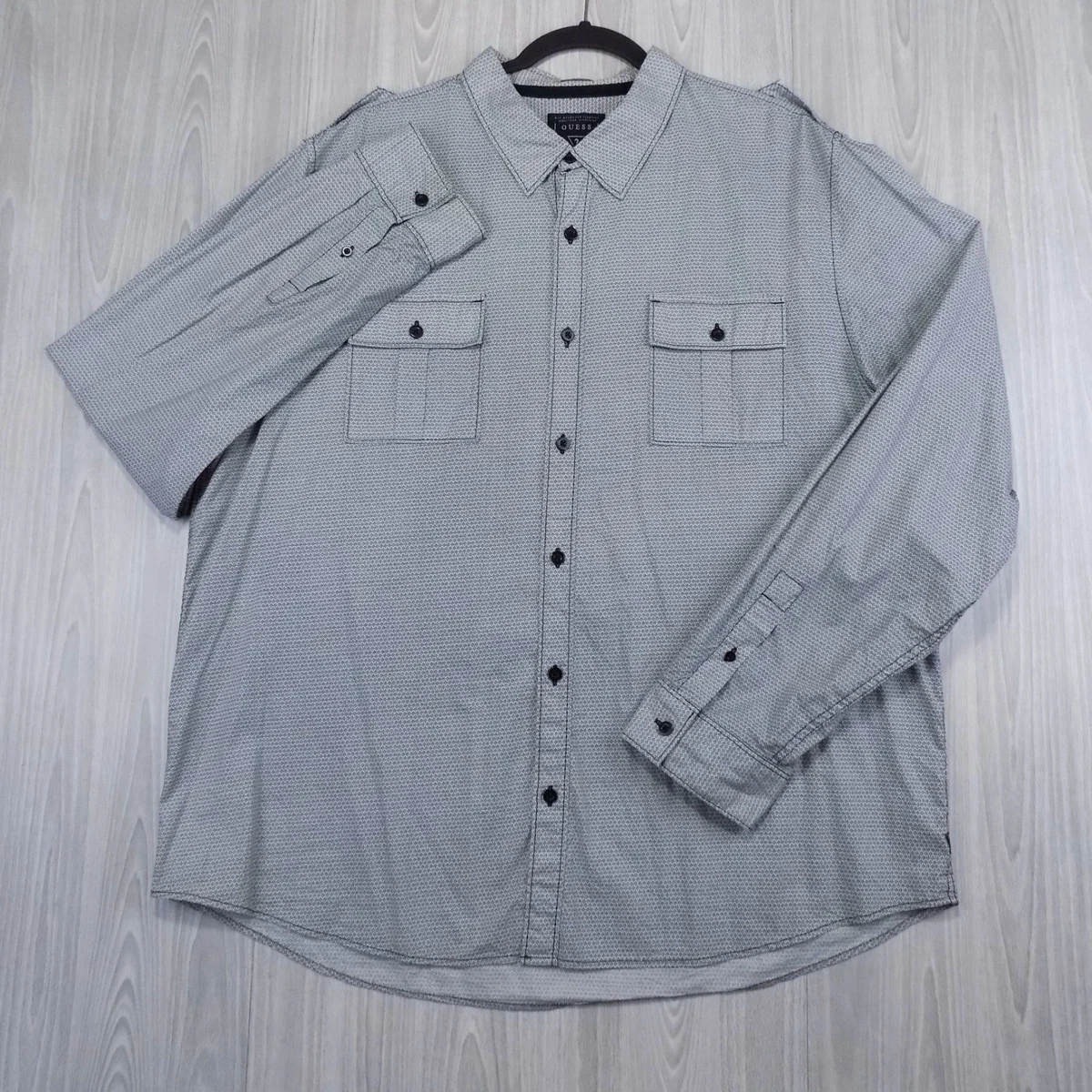 Camisa Guess Abotonada Para Hombre XXL Negra Blanca Calce Regular Usada en Excelente Condición