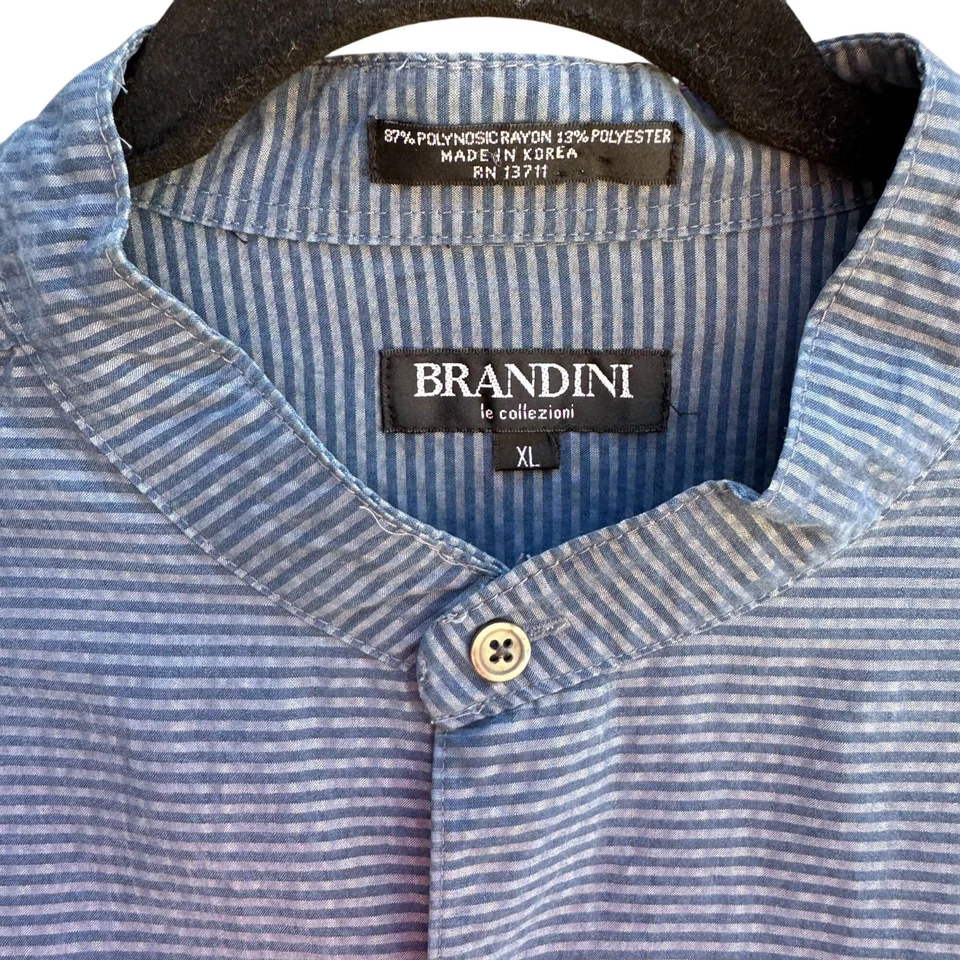 Camisa con botones Brandini Le Collezioni azul a rayas cuello mandarín para hombre XL Foto 4 de 4
