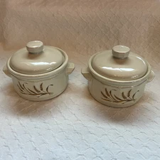 VTG LOT OF 2 MCM STONEWARE WHEATGRASS SUGAR BOWLS NICE