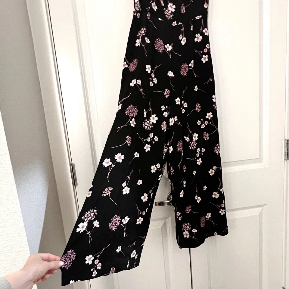 Mono MINKPINK Mujer Pequeño Negro Rosa Floral Pierna Ancha Recortado Correa de Espagueti Foto 4 de 4