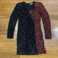 Edition Express Womens Medium Dress Sequin Party Cocktail Long Sleeve V-Neck