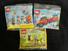LEGO CREATOR 30543 CHRISTMAS TRAIN, 40108 BALLOON CART, 30477 COLORFUL CHAMELEON