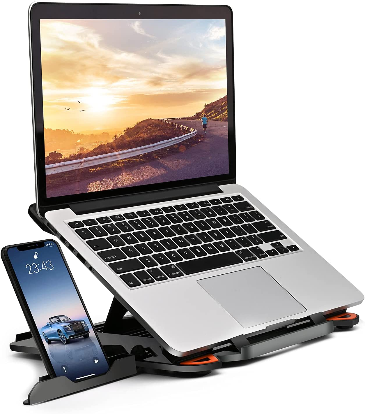 Adjustable Multi-Angle Laptop Stand with Phone Holder and Portability  -image