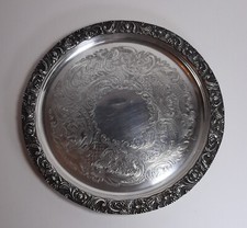 Vassoio Vintage Rotondo SHEFFIELD ENGLAND EHP a Sbalzo cm 23,5 Silver Plated