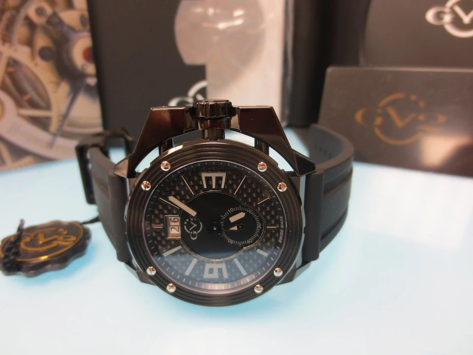 Reloj de silicona GV2 by Gevril 9401 Grande para hombre esfera negra IP acero fecha  Foto 2 de 4