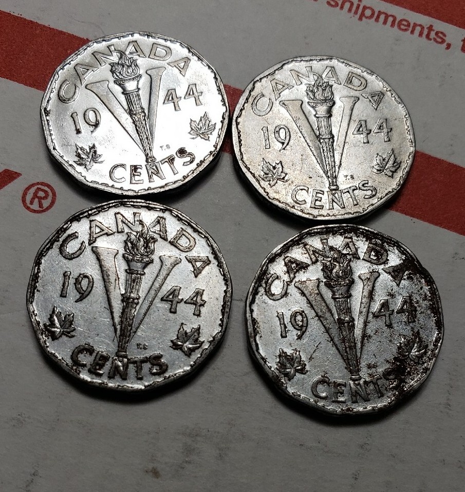 (2) TWO X 1944 CANADA 5 CENTS NICKEL WWII WAR KING VI VICTORY