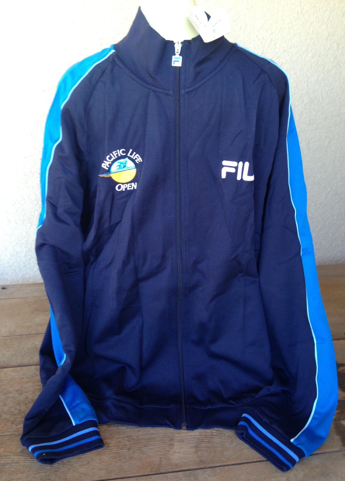 Mens Fila Pacific Life Open Jersey Jacket XXL Navy Blue Turquoise NWT Tennis CA