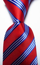New Classic Striped Red Blue White JACQUARD WOVEN Silk Men's Tie Necktie