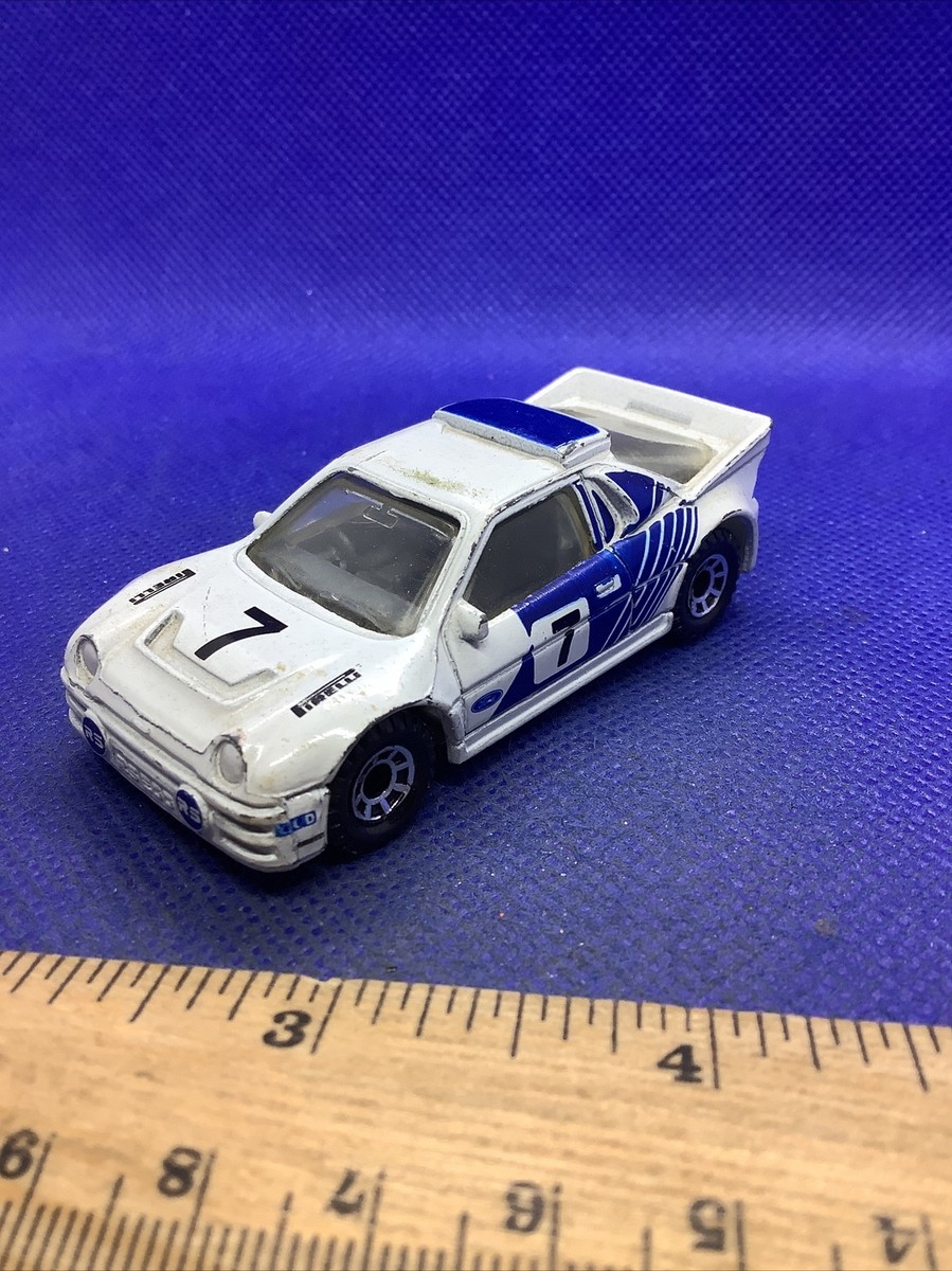 1986 Matchbox #7 Ford RS 200 Rally Race Car #34 (1:55 White, Blue