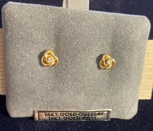 Vintage Gold gefüllt CZ Knoten 14k Pfosten Ohrringe New Old Stock 1/4" - Bild 6 von 6