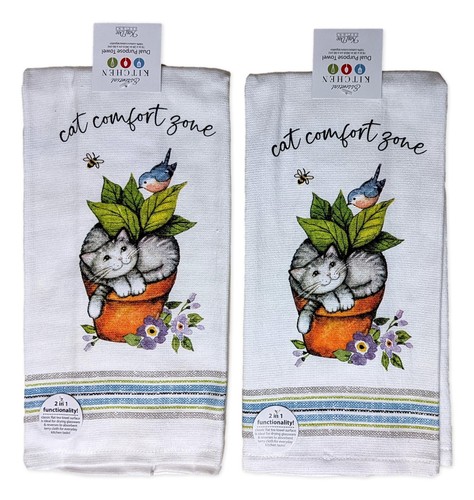 2er Set NEUGIERIGE KÄTZCHEN Katze Komfortzone Frottee Küchentücher, Kay Dee Designs - Bild 1 von 2