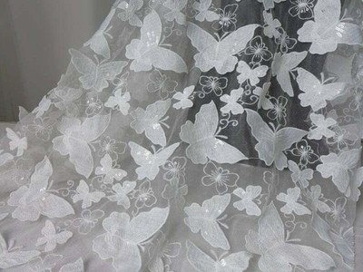 Download Off White 3d Butterfly Fabric Sequins Butterfly Lace Fabric Wedding Gown Fabric Ebay