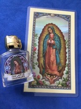 HOLY WATER Glass Bottle Our Lady of GUADALUPE Italy Color Holy Card 2-1/4  Empty