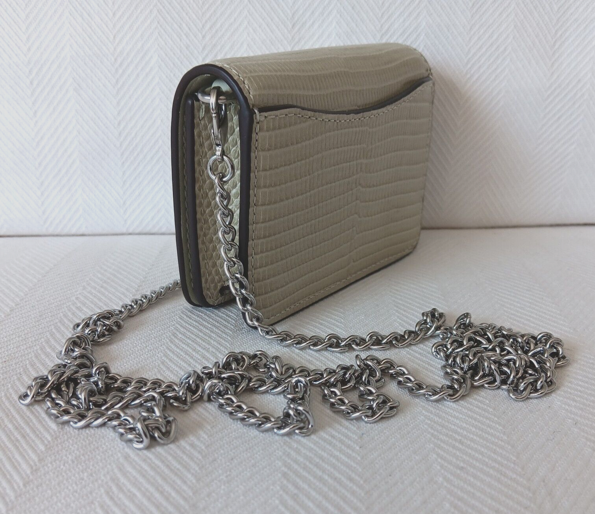 NWT Coach CR372 Mini Wallet on a Chain Pale Green Embossed