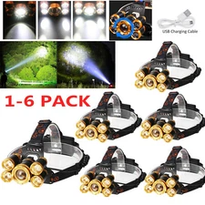 Super Bright 990000LM 5X T6 LED Headlamp Rechargeable Headlight Flashlight Torch