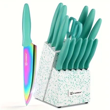 14 Piece Rainbow Titanium Coated High Carbon Steel Knives Set, Dishwasher Safe