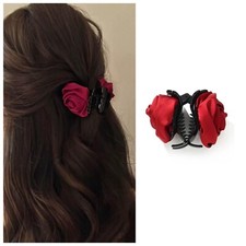 Vintage Rose Flower Hair Claws Clip Red Flower Hair Clip Claw Ribbon Flower H...