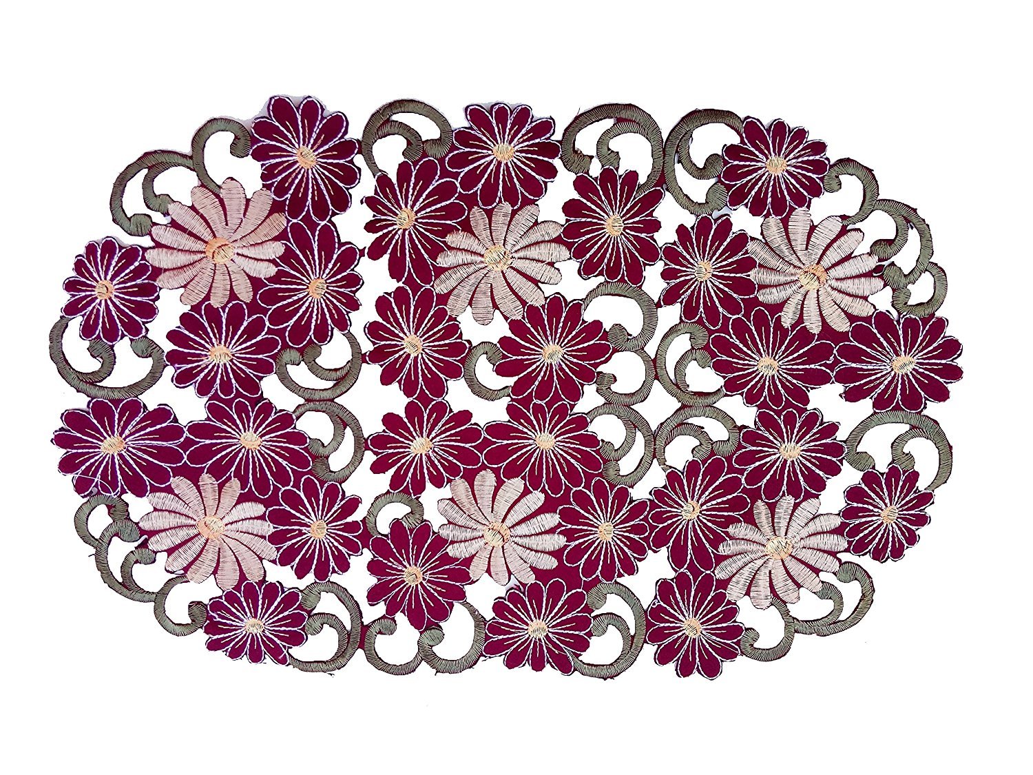 Red Fancy Embroidered Cutwork Placemats 12" x 18" Set of 4 Tablecloths